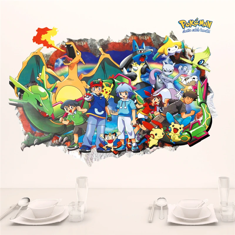 3D Cartoon Pikachu Pokemon Wall Stickers