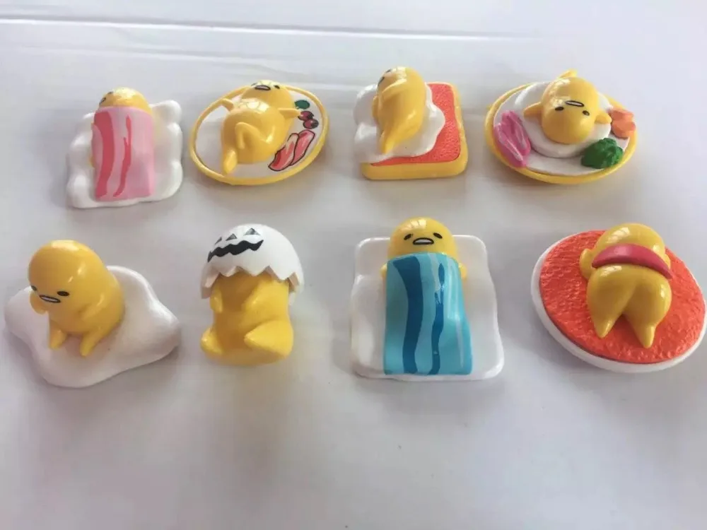 8 Pcs Set Sanrio Gudetama Lazy Egg Mini Plastic Ornament Action Figure Toy