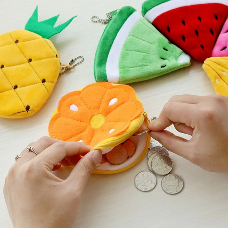 Fruit Watermelon/Lemon Shape Pocket Coin Purse Keychain