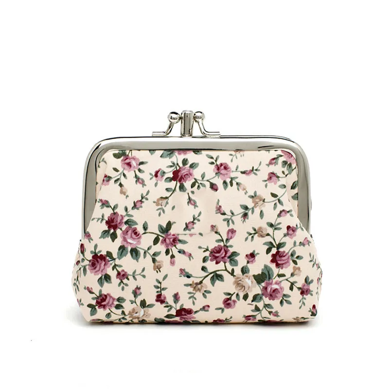 Bear And Flower Canvas Small Mini Bag Coin Plush Wallet