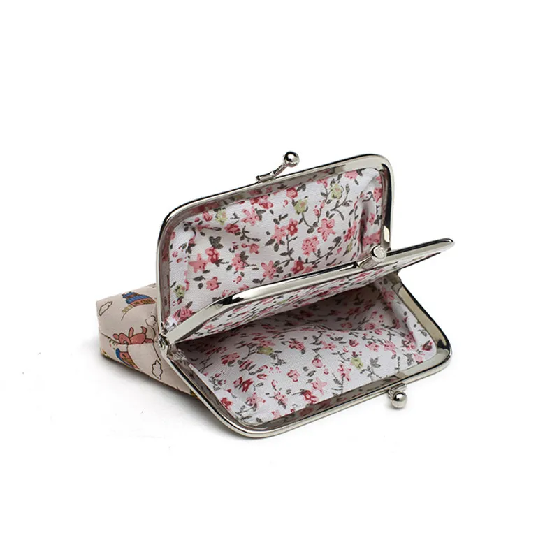 Bear And Flower Canvas Small Mini Bag Coin Plush Wallet