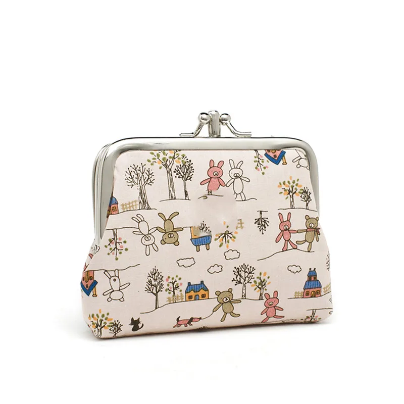 Bear And Flower Canvas Small Mini Bag Coin Plush Wallet