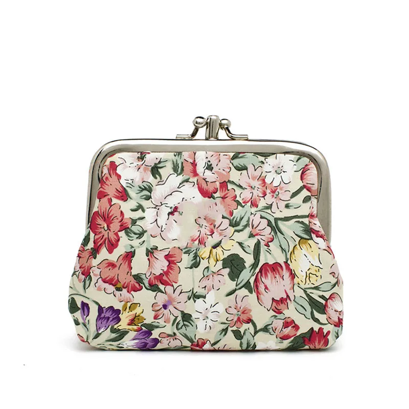 Bear And Flower Canvas Small Mini Bag Coin Plush Wallet