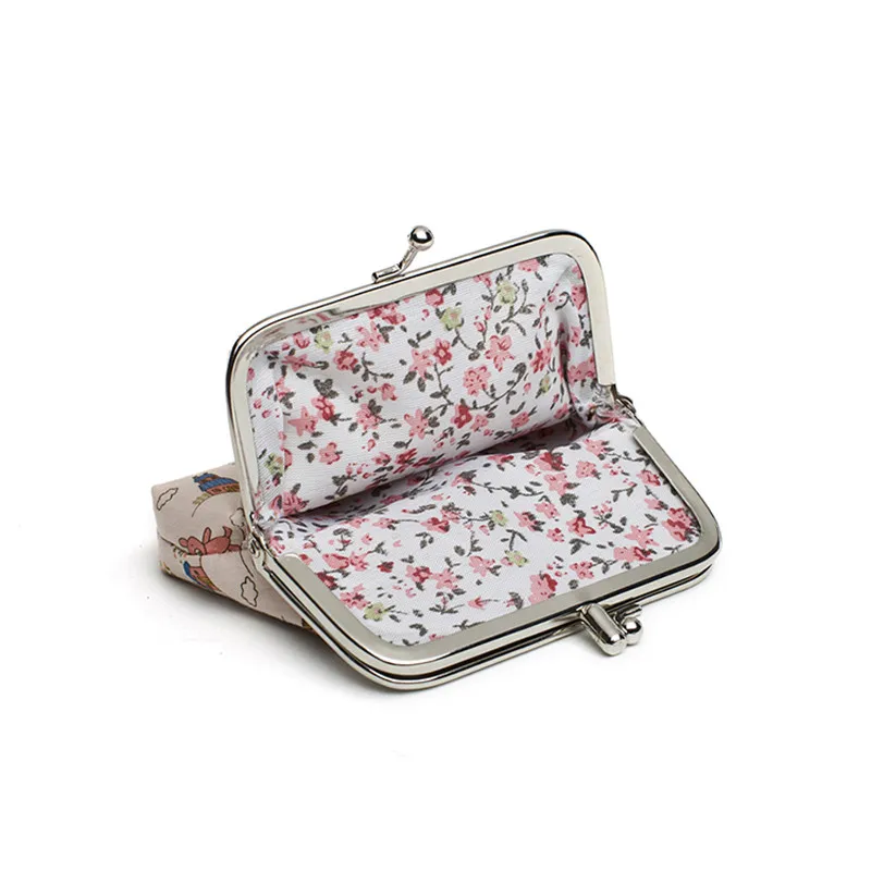Bear And Flower Canvas Small Mini Bag Coin Plush Wallet