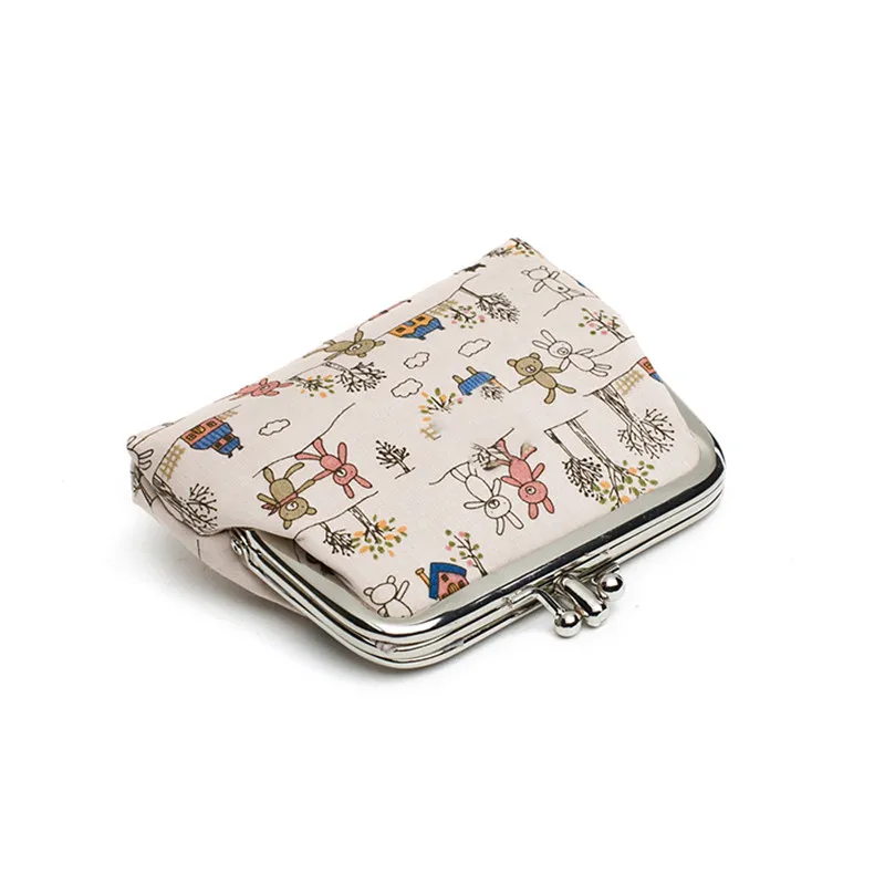 Bear And Flower Canvas Small Mini Bag Coin Plush Wallet