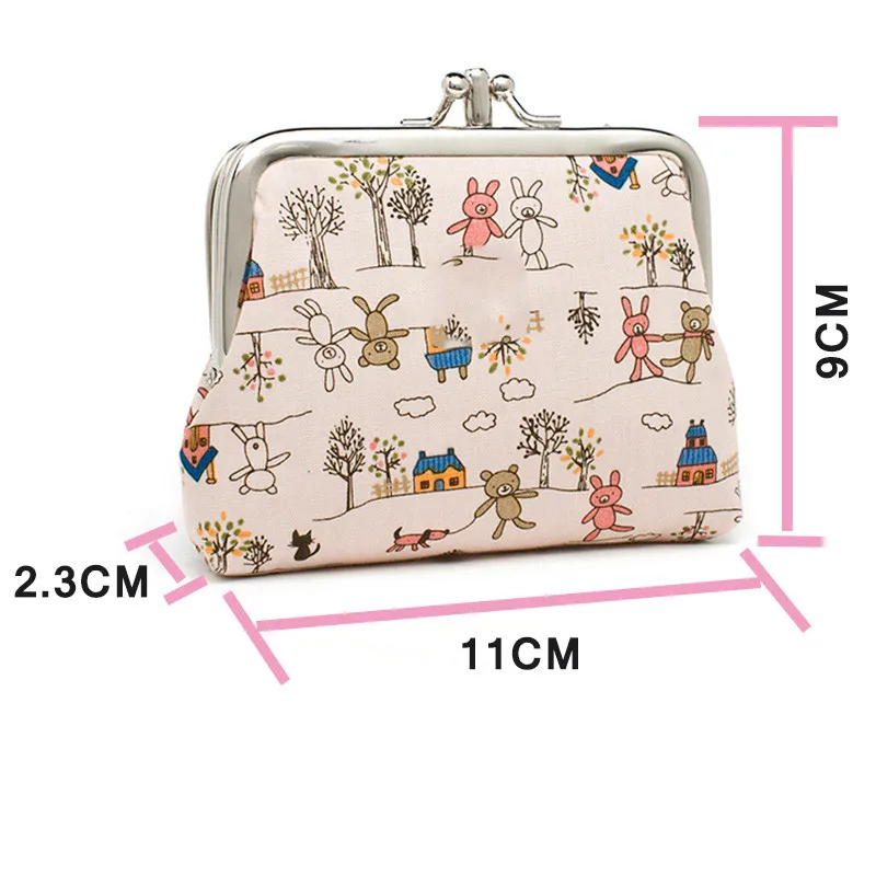 Bear And Flower Canvas Small Mini Bag Coin Plush Wallet