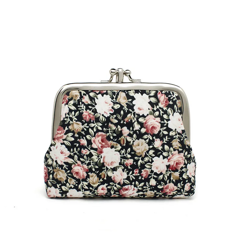 Bear And Flower Canvas Small Mini Bag Coin Plush Wallet