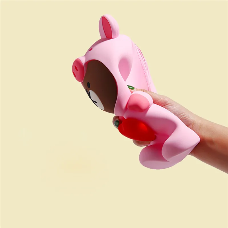 Pig Style Cartoon Silicone Coin Purse / Pencil Case