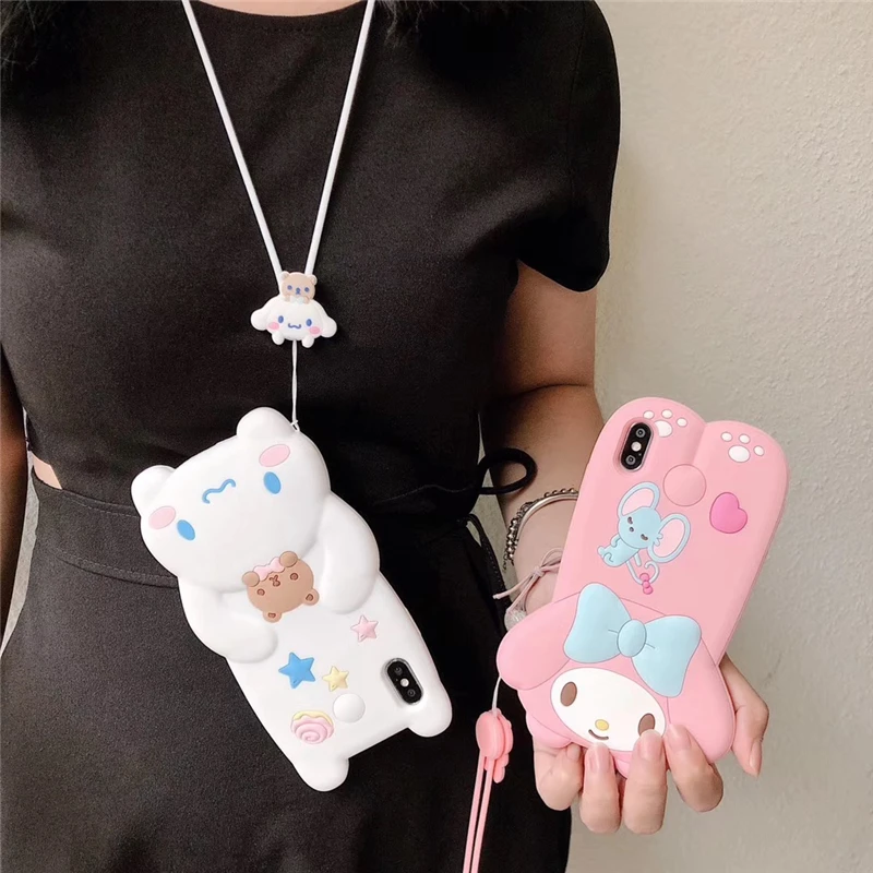 3D Doll Melody & Cinnamoroll Dog Cartoon Soft Phone Case