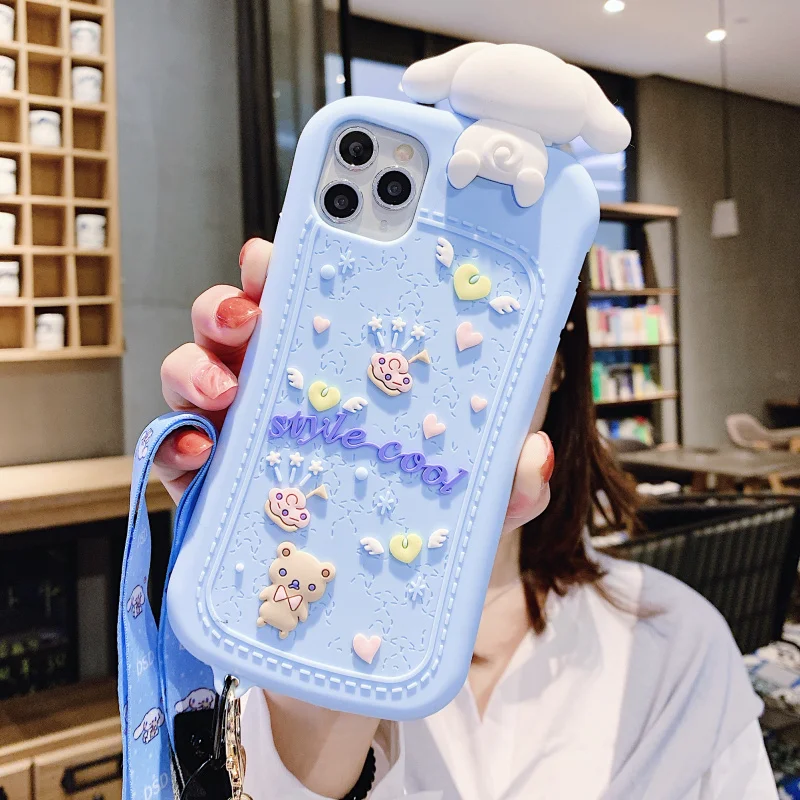 Cartoon 3D Cinnamoroll Baby Soft Phone Case Cover + Pendant Straps Cartoon 3D Cinnamoroll Baby Soft Phone Case Cover + Pendant Straps