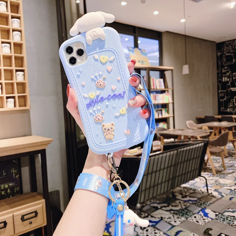 Cartoon 3D Cinnamoroll Baby Soft Phone Case Cover + Pendant Straps Cartoon 3D Cinnamoroll Baby Soft Phone Case Cover + Pendant Straps