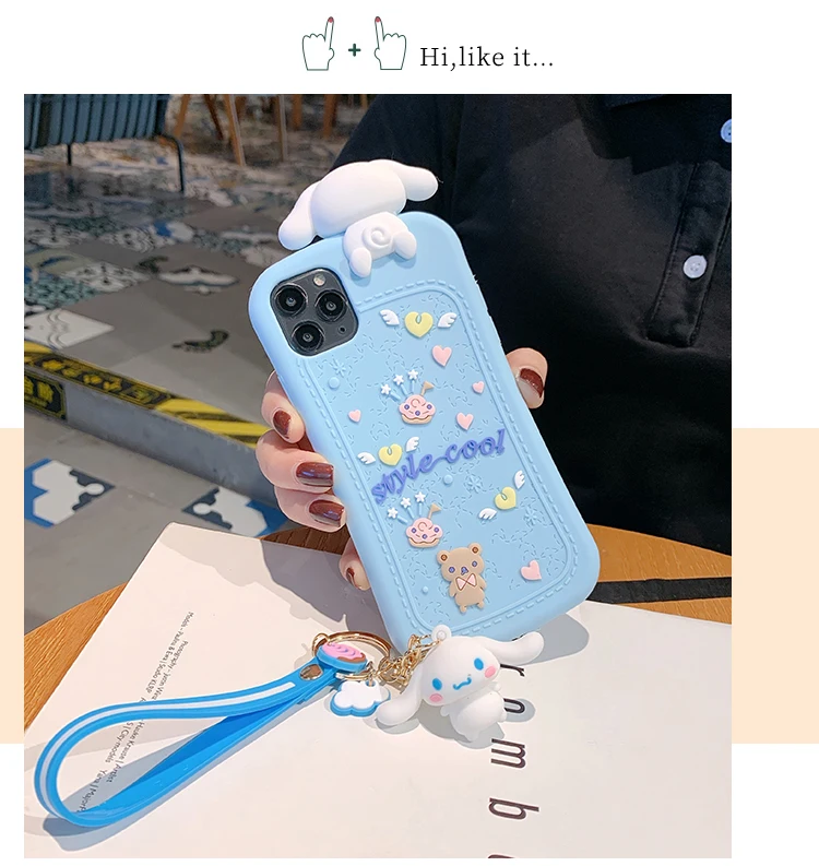Cartoon 3D Cinnamoroll Baby Soft Phone Case Cover + Pendant Straps Cartoon 3D Cinnamoroll Baby Soft Phone Case Cover + Pendant Straps
