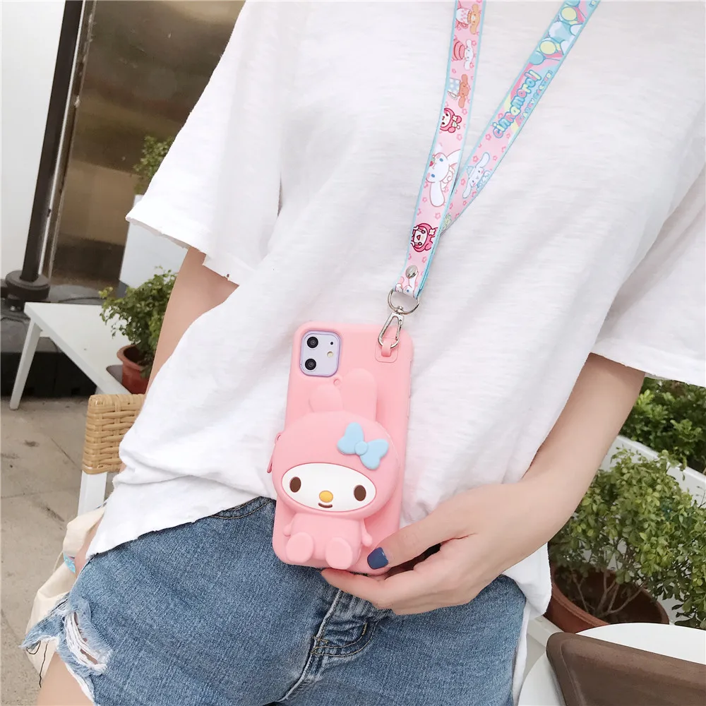 3D Anime Cinnamoroll Silicone Coin Purse Soft Phone Case For IPhone