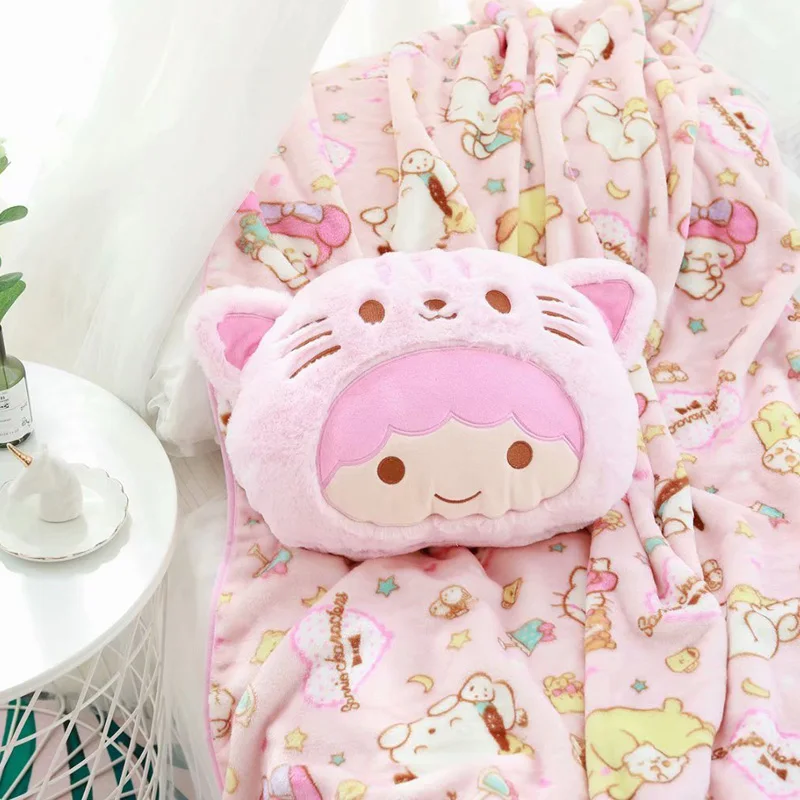 Melody Twins Star Soft Plush Cushion + Coral Velvet Blanket