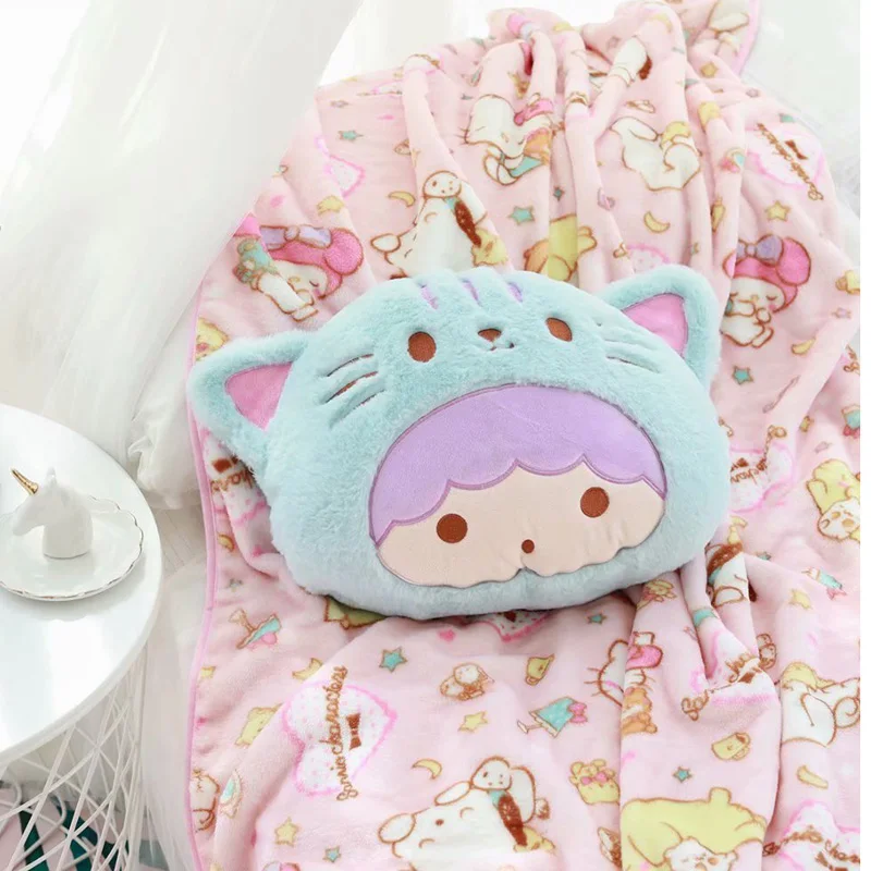 Melody Twins Star Soft Plush Cushion + Coral Velvet Blanket