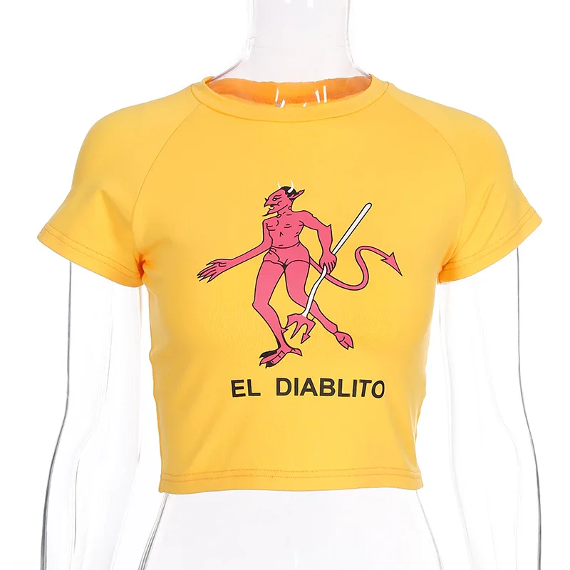 Cartoon Short Sleeve Casual Crop Top