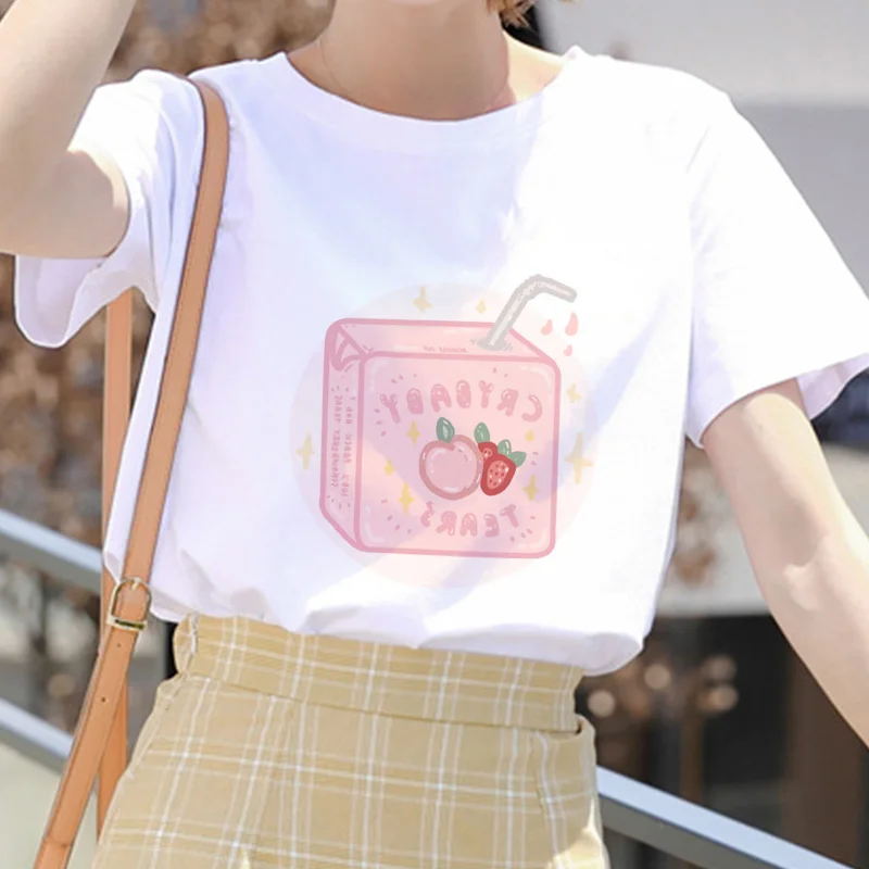 Cartoon Peach Juice Style Print Casual T-Shirt