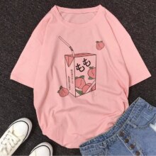 Cartoon Peach Juice Style Print Casual T-Shirt Cartoon Peach Juice Style Print Casual T-Shirt