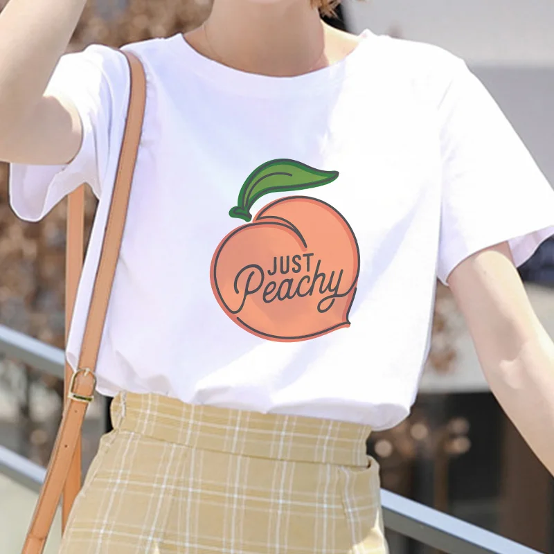 Cartoon Peach Juice Style Print Casual T-Shirt
