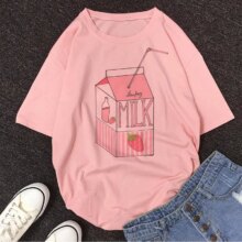 Cartoon Peach Juice Style Print Casual T-Shirt Cartoon Peach Juice Style Print Casual T-Shirt