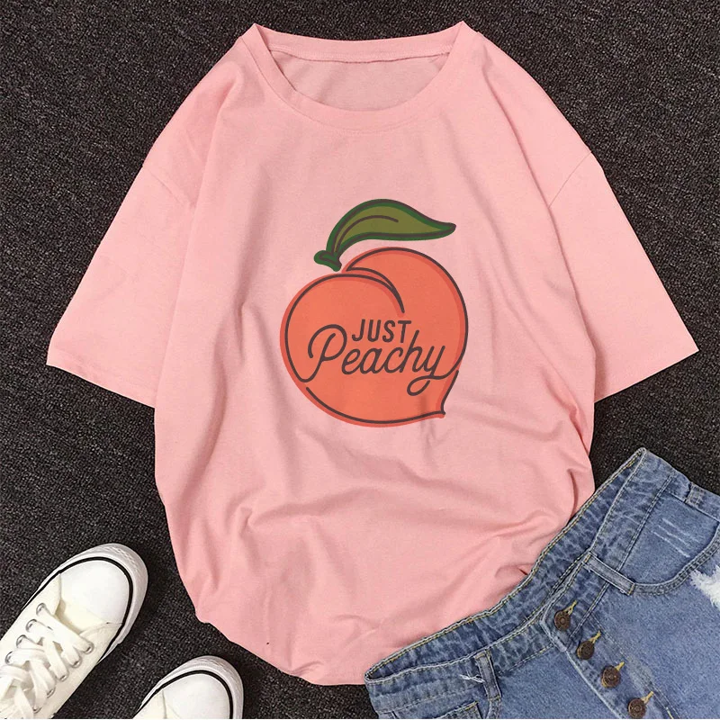 Cartoon Peach Juice Style Print Casual T-Shirt