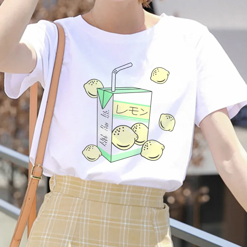 Cartoon Peach Juice Style Print Casual T-Shirt
