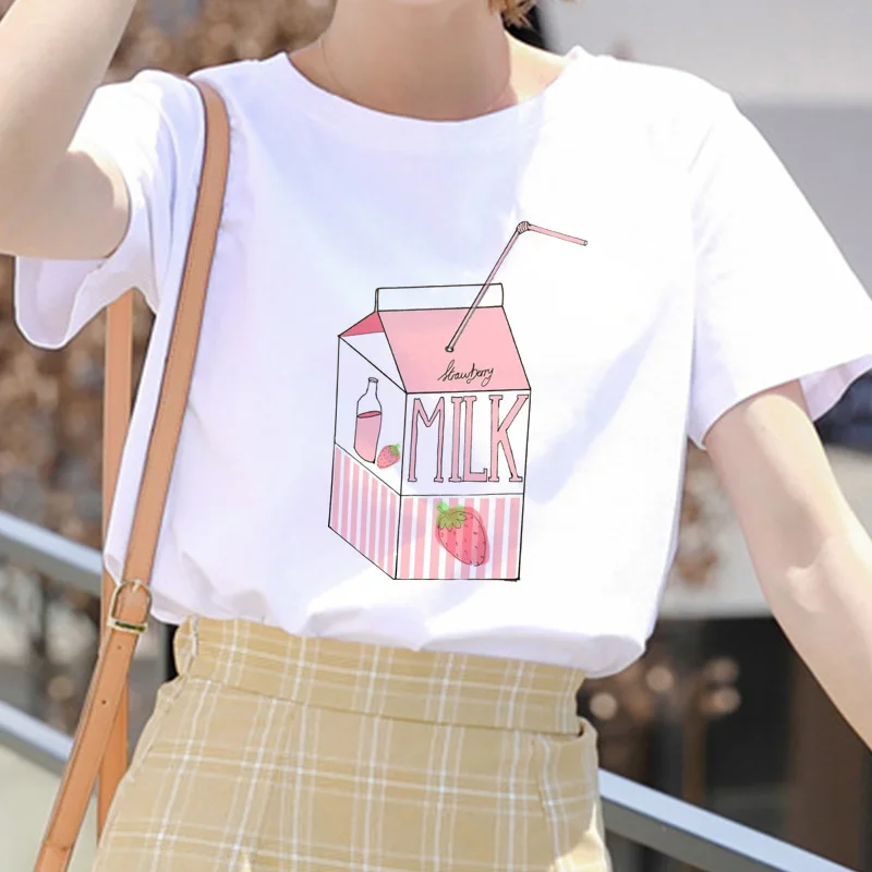 Cartoon Peach Juice Style Print Casual T-Shirt