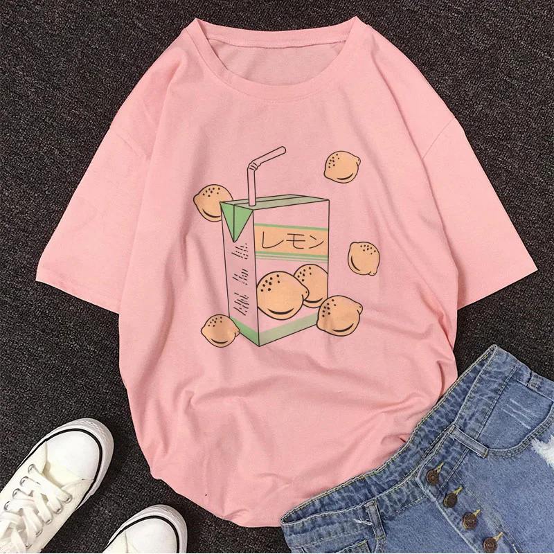 Cartoon Peach Juice Style Print Casual T-Shirt