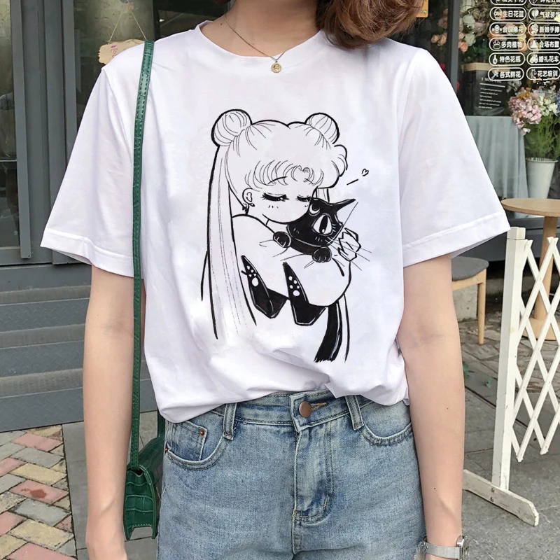 Kawaii Sailor Moon Cartoon Printed Casual T-Shirt Kawaii Sailor Moon Cartoon Printed Casual T-Shirt