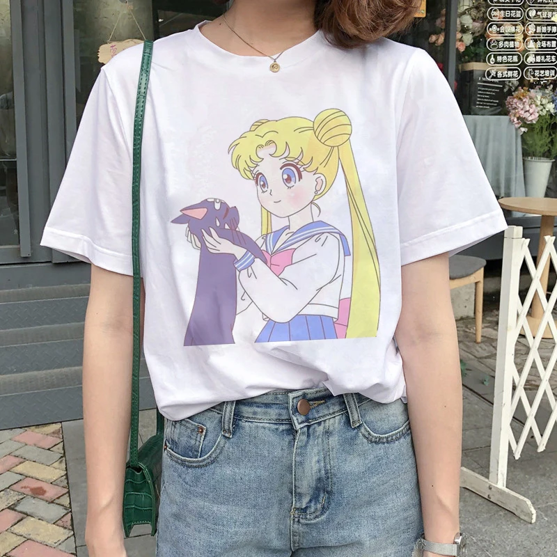 Kawaii Sailor Moon Cartoon Printed Casual T-Shirt Kawaii Sailor Moon Cartoon Printed Casual T-Shirt