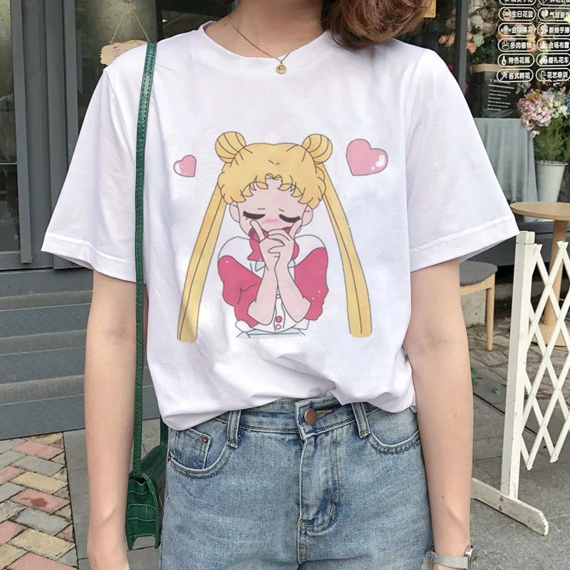Kawaii Sailor Moon Cartoon Printed Casual T-Shirt Kawaii Sailor Moon Cartoon Printed Casual T-Shirt