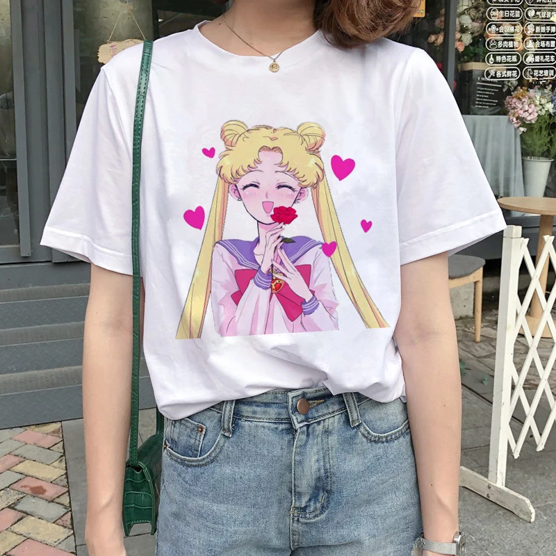 Kawaii Sailor Moon Cartoon Printed Casual T-Shirt Kawaii Sailor Moon Cartoon Printed Casual T-Shirt