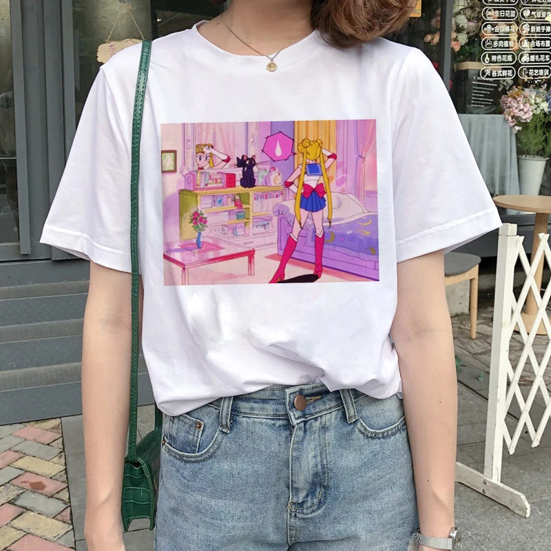 Kawaii Sailor Moon Cartoon Printed Casual T-Shirt Kawaii Sailor Moon Cartoon Printed Casual T-Shirt