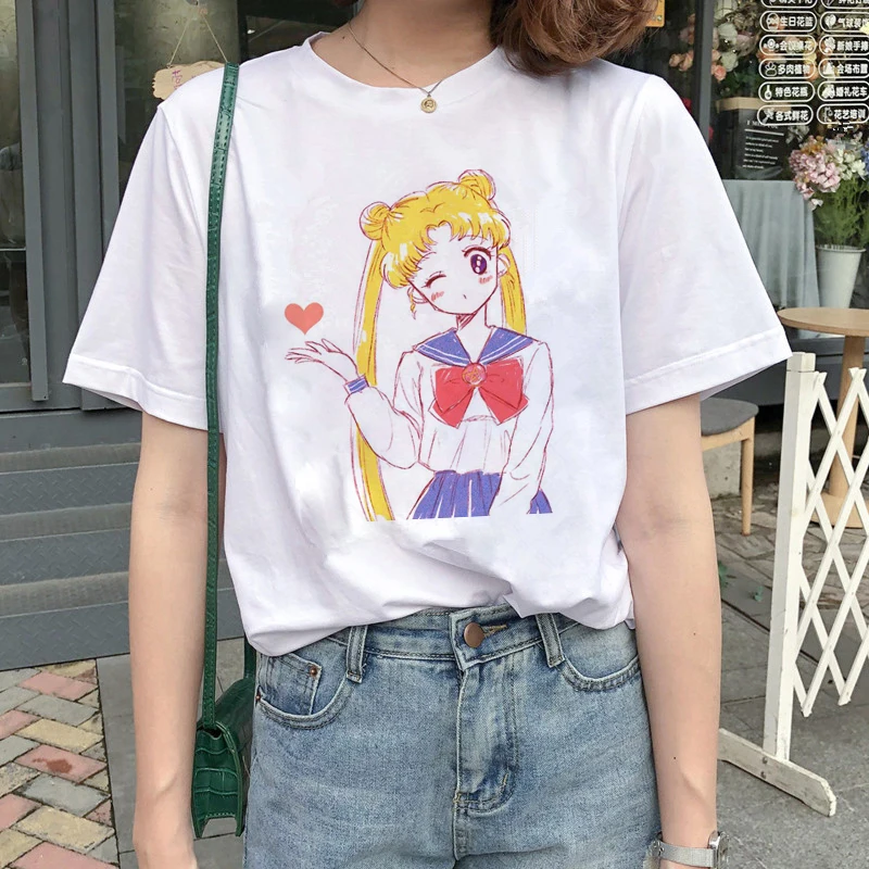 Kawaii Sailor Moon Cartoon Printed Casual T-Shirt Kawaii Sailor Moon Cartoon Printed Casual T-Shirt