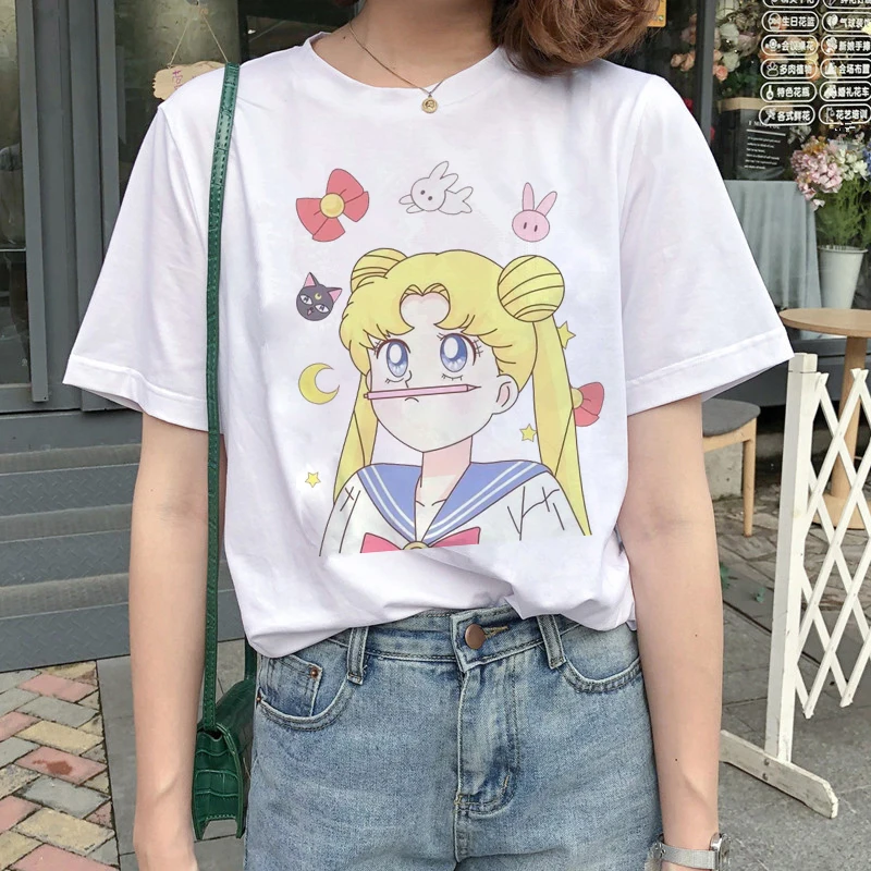 Kawaii Sailor Moon Cartoon Printed Casual T-Shirt Kawaii Sailor Moon Cartoon Printed Casual T-Shirt