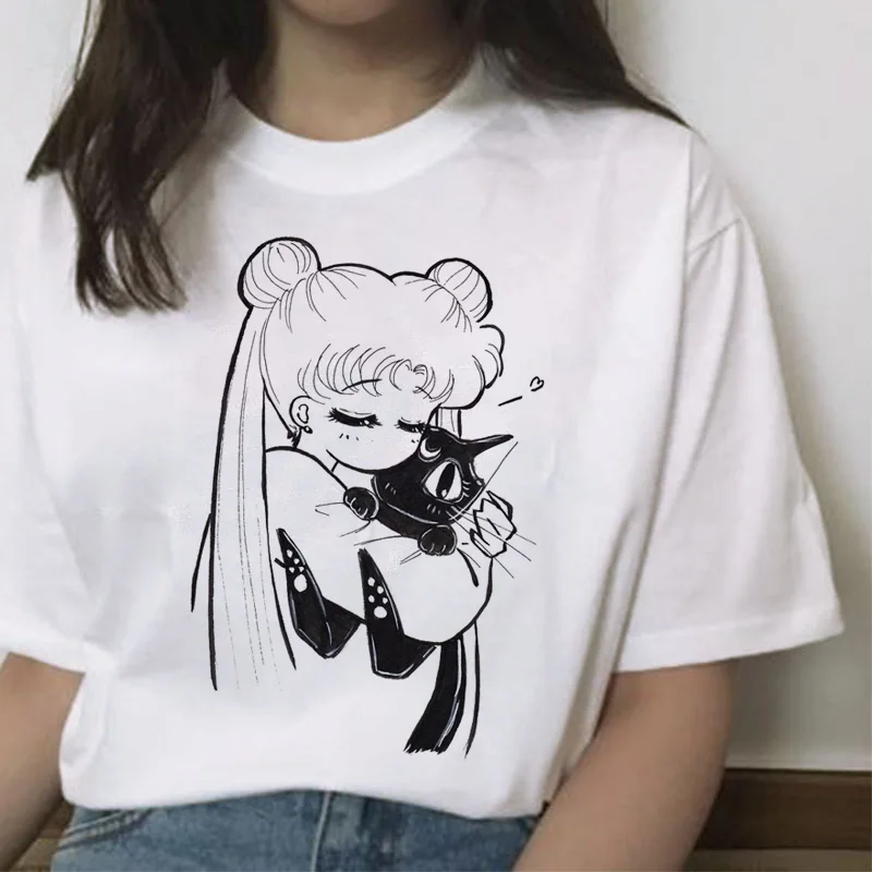 Sailor Moon Cartoon Print Harajuku Style Short Sleeve T-Shirt