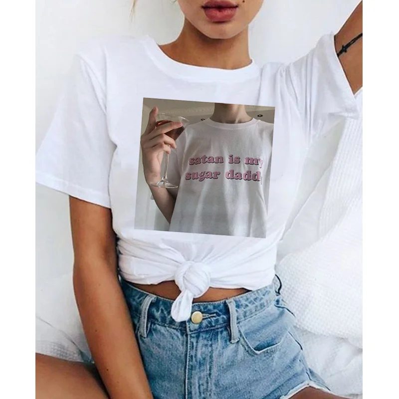 Satan Is My Sugar Letters Print Casual Short Sleeve T-Shirt