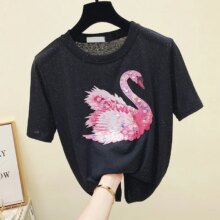 Swan Cartoon Design Short Sleeve Casual T-Shirt Swan Cartoon Design Short Sleeve Casual T-Shirt