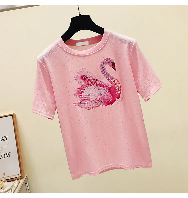 Swan Cartoon Design Short Sleeve Casual T-Shirt