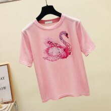 Swan Cartoon Design Short Sleeve Casual T-Shirt Swan Cartoon Design Short Sleeve Casual T-Shirt