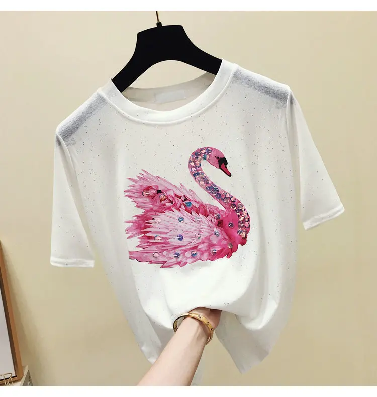 Swan Cartoon Design Short Sleeve Casual T-Shirt