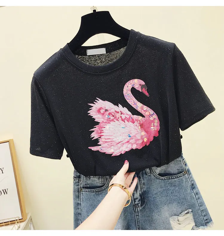 Swan Cartoon Design Short Sleeve Casual T-Shirt