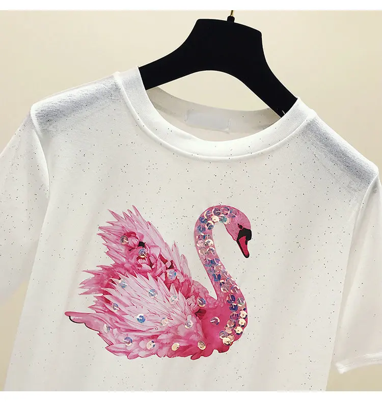 Swan Cartoon Design Short Sleeve Casual T-Shirt