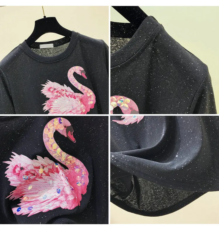 Swan Cartoon Design Short Sleeve Casual T-Shirt