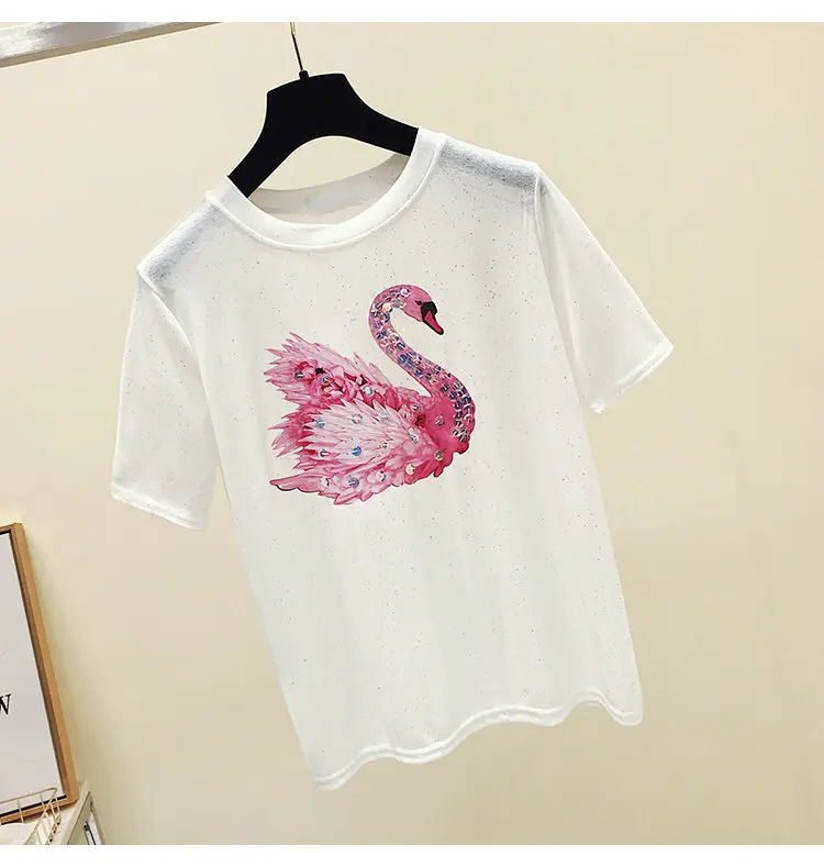 Swan Cartoon Design Short Sleeve Casual T-Shirt