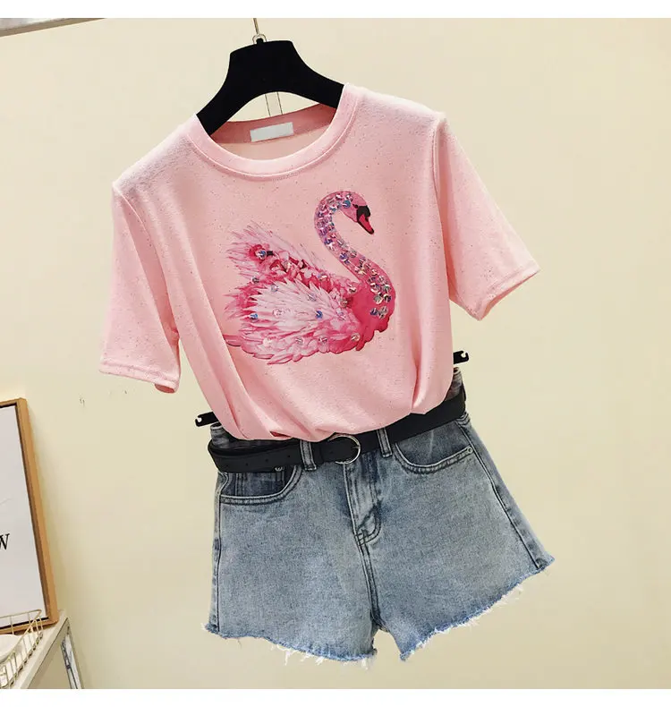 Swan Cartoon Design Short Sleeve Casual T-Shirt