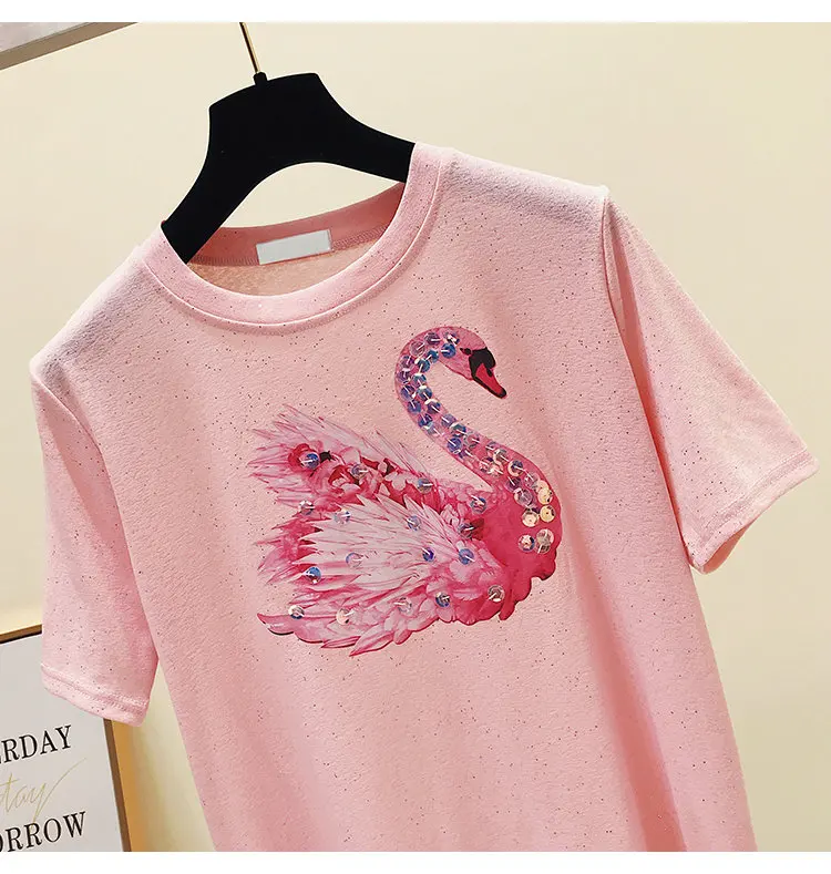 Swan Cartoon Design Short Sleeve Casual T-Shirt