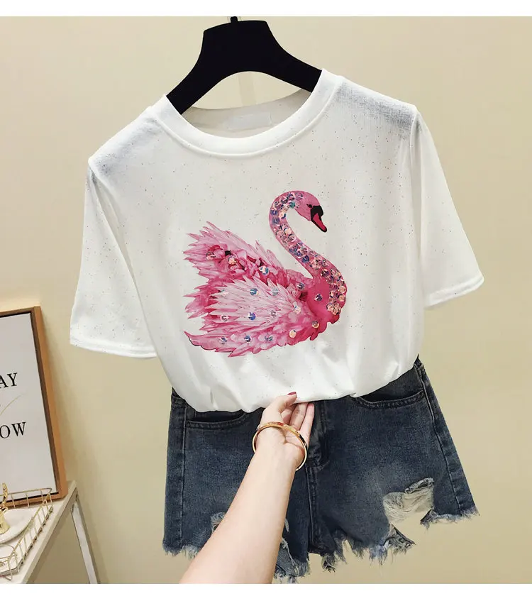 Swan Cartoon Design Short Sleeve Casual T-Shirt