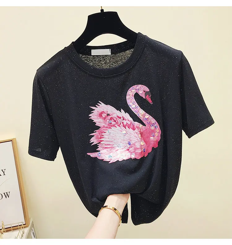Swan Cartoon Design Short Sleeve Casual T-Shirt