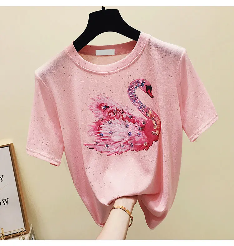 Swan Cartoon Design Short Sleeve Casual T-Shirt